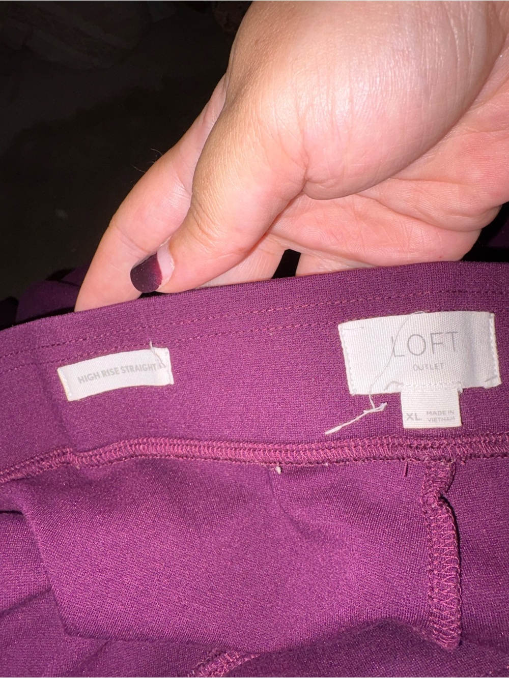 LOFT Outlet High Rise Straight Pants XL Plum Burgundy Stretch